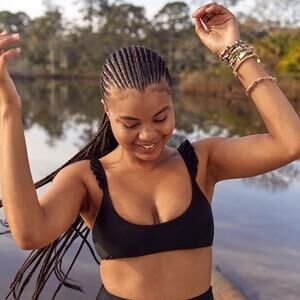 NWT Aerie Black Ruffle Strap Scoop Bikini Top Swim Bralette Size M